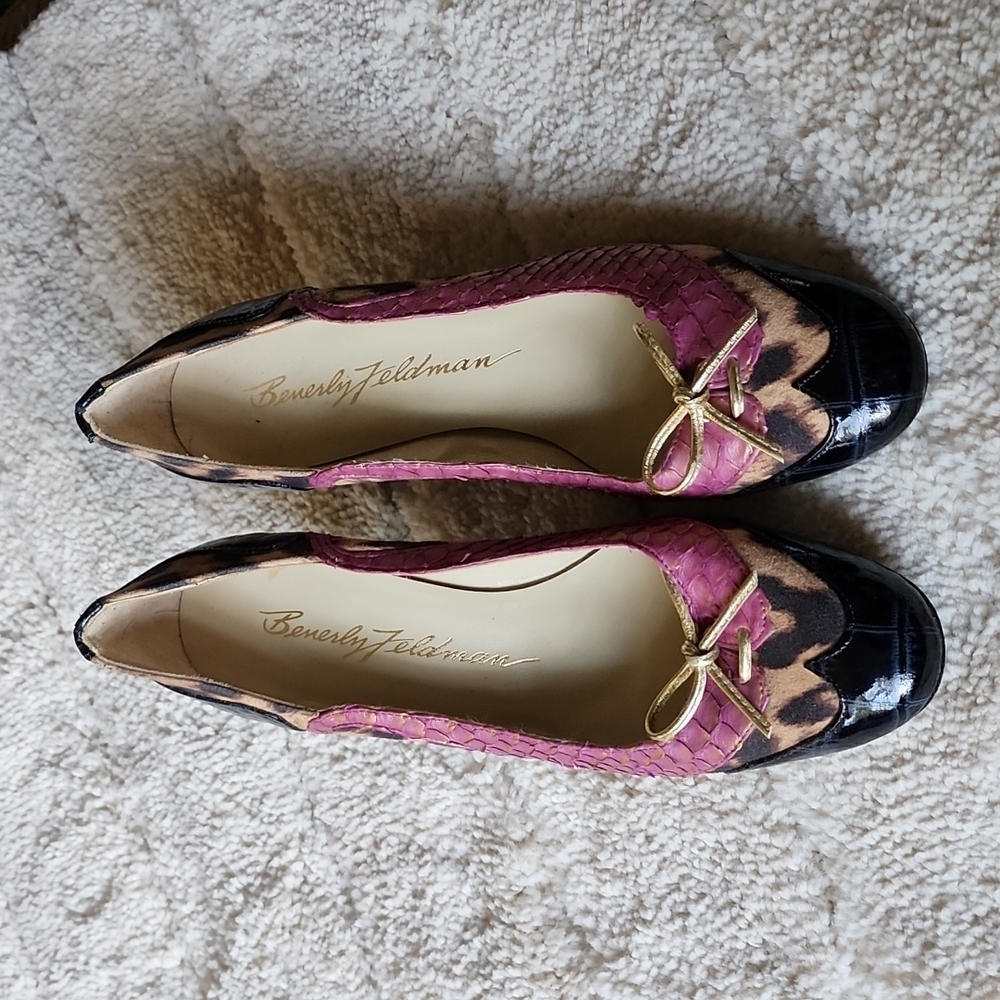 Beverly Feldman multi animal textile heels
